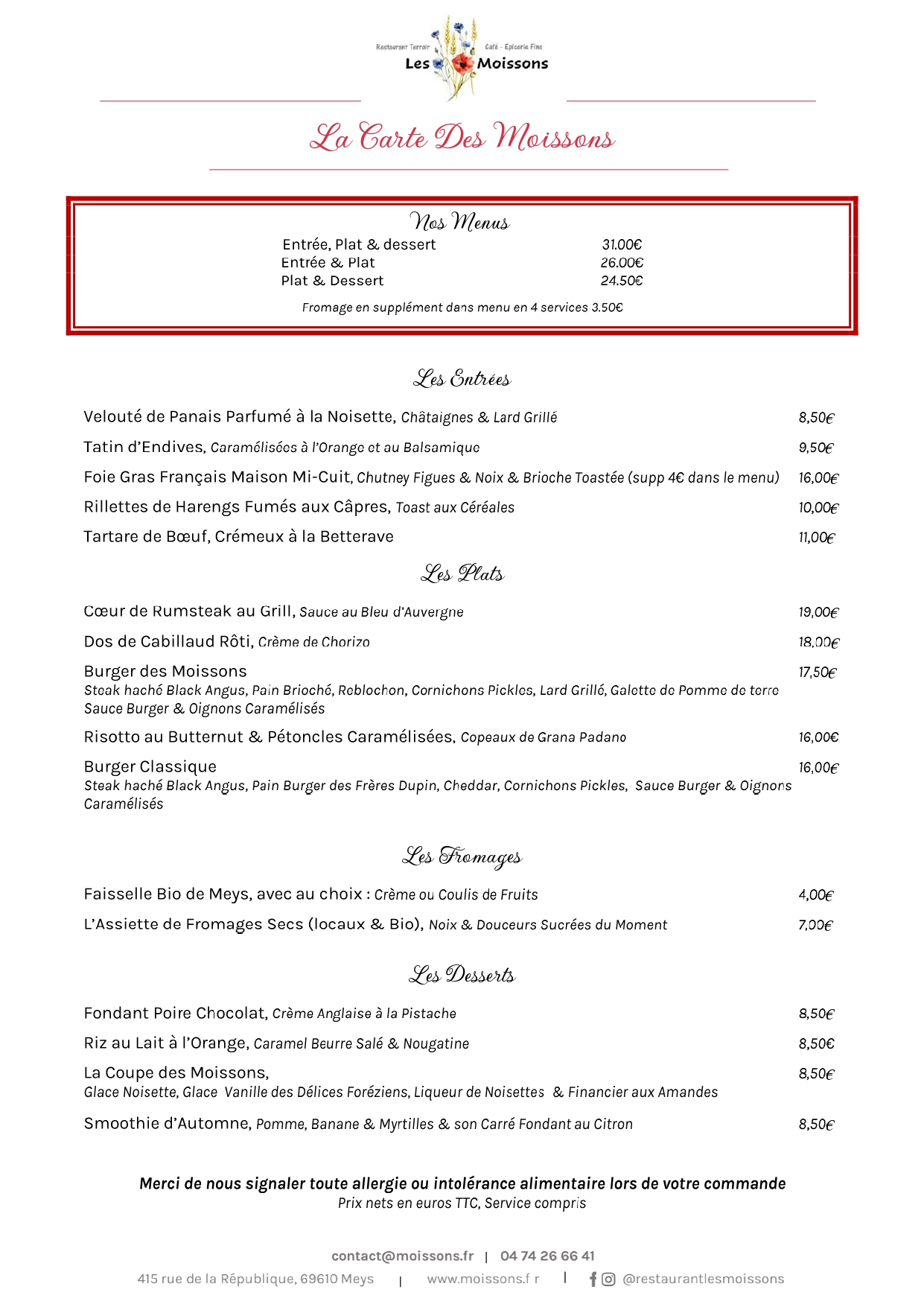 Carte restaurant