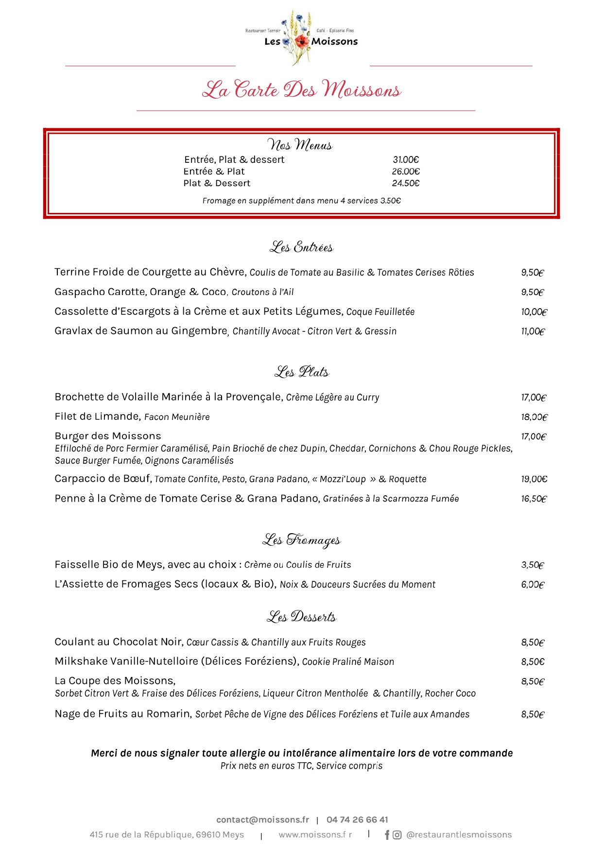 Carte restaurant